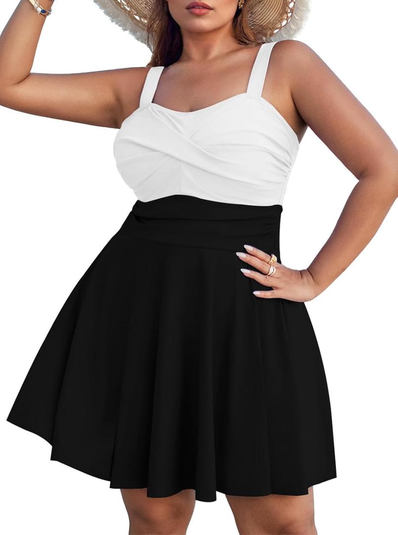 Sovoyontee Women Plus Size Tankini Swimsuit Two Piece Flowy Swimdress Bathing Suits with Shorts, XL