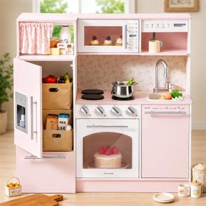 Tiny Land Wooden Play Kitchen for Toddlers, Kids Play Toy Kitchen Set, 31.89" W x 11.42" D x 31.5" H