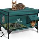 Indestructible Heated Cat House for Outside Winter, 100% Waterproof, Safe Escape Door, Insulated Outdoor Cat Shelter with Heater for Feral Barn Cat Kitty (Forest Green, 26"x16"x18")