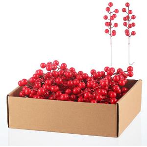 Christmas Tree Decorations,Artificial Red Berry Stems 8.5inch Berry Picks Holly Berries Branches for Christmas Decor Xmas Winter Holiday Home DIY Ornaments