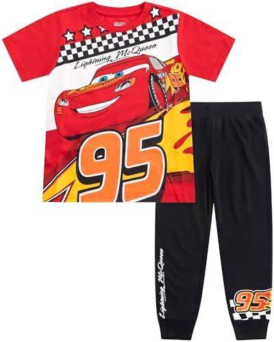 Disney Cars Lightning McQueen Boys Short Sleeve T-Shirt and Pants 2 Piece Set for Toddlers to Big Kids Size 4