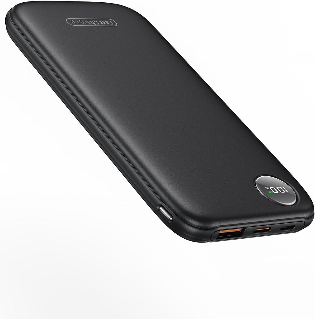 Powerbank Fast Charging Max 12V/4.5A, Ultra Slim Portable Charger USB C 10000mah, Travel Power Bank for iPhone 11 12 13 14 15 16 Samsung Android, DC Lightweight Battery Pack Phone Charger, Deep Black