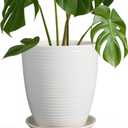 8 Inch Ceramic Planter Pot Round Plant Pot with Drainage Hole and Saucer Modern Flower Pot for Indoor Outdoor Plants White