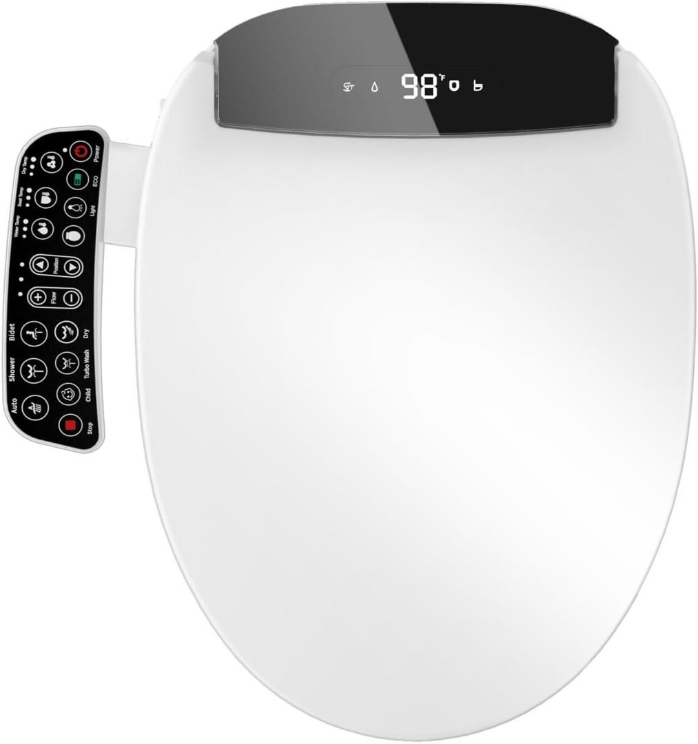 Smart Bidet Toilet Seat with Heated Seat,Auto Wash,Warm Air Dryer,Soft Closed Lid,Night Light,Multiple Cleaning Modes,Electric Toilet Seat with Led Temperature Display(Round)