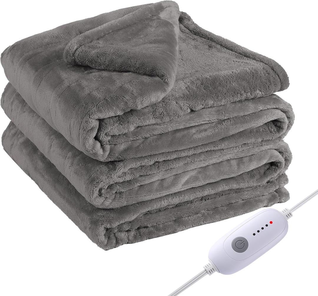 Electric Heated Blanket Full Size 72"x84", 5 Heating Levels & 10 Hours Auto Off, Single Control, Cozy Large Oversized, Cozy for Bed, Sofa, & Office, Machine Washable, Light Gray