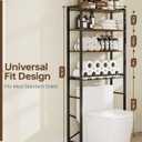 4-Tier Over-the-Toilet Storage Rack with One-Piece Wooden Shelves & Open Net Basket, Bathroom Organizer with Adjustable Feet & Anti-Tip Kit, Space-Saving Toilet Shelf, Brown, 24.4" x 9.4" x 69.3"
