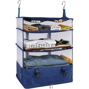 Surblue Hanging Closet Storage Bag Collapsible 3-Shelf Washable Oxford Fabric with 2 Hooks (XL 17.71 * 11.81 * 20in, Blue)