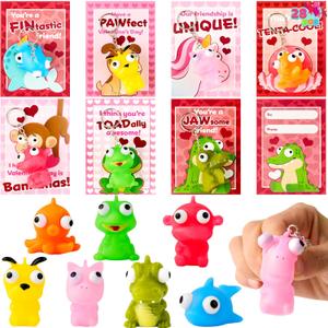 JOYIN 28 PCS Pink Valentines Cards with Animal Popping Eyes Keychains for Gifts Party Favor, Classroom Exchange Prize, Valentines Greeting Cards