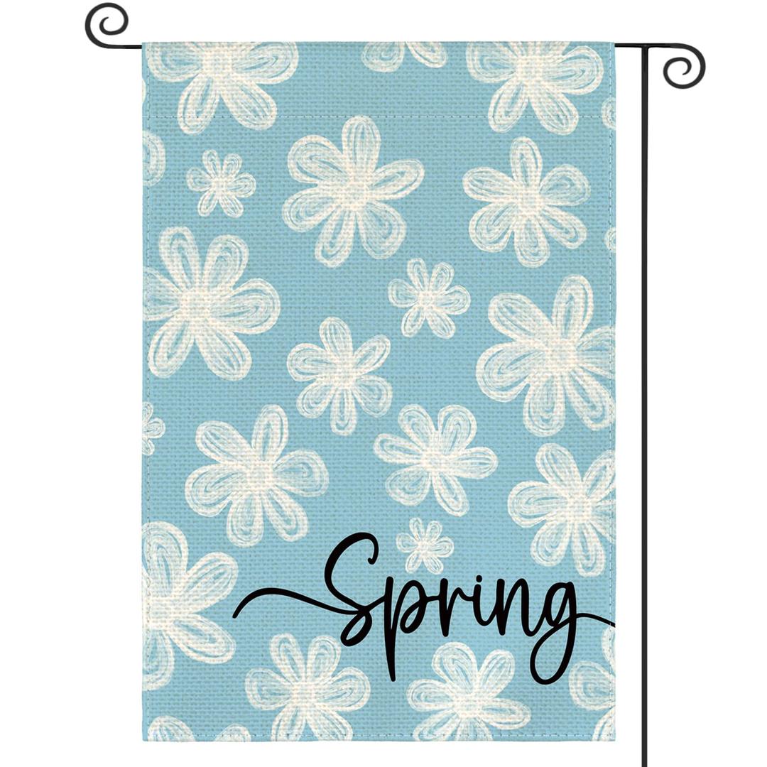 AVOIN colorlife Spring Floral House Flag 28x40 Inch Double Sided Outside, Seasonal Flowers Rustic Yard Outdoor Flag Blue