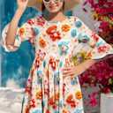 RONGTAI Girls Dress Back to School 3D Cartoon Print Round Neck Lightweight Casual 3/4 Flutter Sleeve Party Dresses Size 6-12 (10-11 Years, Animal)