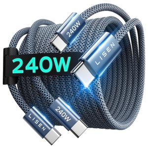 LISEN 240W USB C to USB C Cable for iPhone 16 15 Charger Cord Type C Charger Fast Charging Cord USB C Cable for iPhone 16e iPad MacBook Air Pro Samsung Z Fold 7 S25 Switch 2, 6.6FT/2 Pack/Midnight