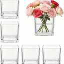 6 Pcs Square Glass Vase 5" x 5" x 5", Clear Bulk Cube Vases for Centerpieces, Floating Candle Holders with Thickened Base for Wedding, Birthday, Office & Home Decor