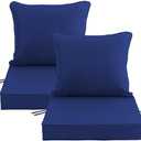 22x22 Inch Patio Chair Cushions Set of 2, Outdoor Furniture Cushions - Removable Cover, Water-Repellent, Fade-Resistant, Non-Slip Bottom & Straps, Replacement for Lawn, Porch & Deck Chair - Navy