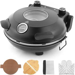 KLAIF 12" Electric Countertop Pizza Oven Indoor With Ceramic Stone, Dual Adjustable Temperature Controls, Includes 4 Pizza Tools, LMR-Black