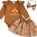 My First Mothers Day Baby Girl Outfit Newborn 1st Letter Romper Floral Tutu Skirt 0-18 Month Girl Baby Dress (Khaki)