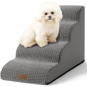 COZY KISS Dog Stairs for Small Dogs 19.7" H, Curved Dog Step for Puppy, Older or Cat, Medium Pet Ramp for Sofa, Couch or Bed, Ladder with High Density Foam, 4 Step, 15.7x28.3x19.7 inch, Dark Grey