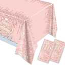 Egami 2pcs Pink and Silver Happy Birthday Party Tablecloth Glitter Diamonds Happy Birthday Tablecloth boy Girl Party Supplies Decorations 70 inch x 51 inch for Pink and Silver Birthday Party Supplies