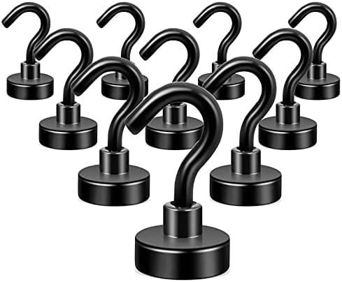 Neosmuk Black Magnetic Hooks,30lb+ Heavy Duty Earth Magnets with Hook for Refrigerator, Extra Strong Cruise Hook for Hanging, Magnetic Hanger for Curtain, Grill (Black, 10 Pack)