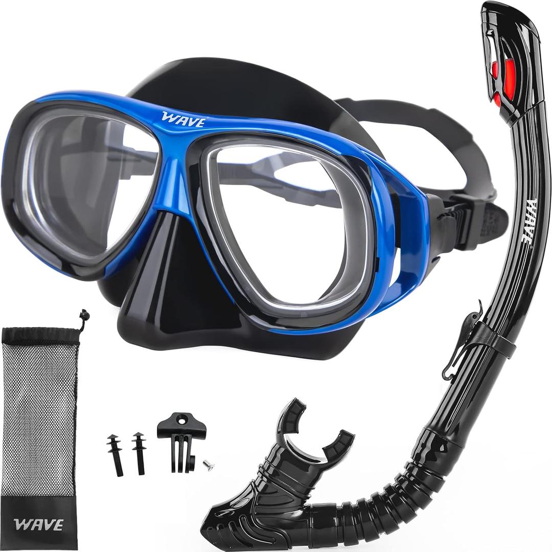 Nearsighted Snorkel Gear, Nearsighted Dry Snorkel Mask Set for Adult Youth, Nearsighted Anti Fog Diving Mask with Detachable Camera Mount & Adjustable Strap for Scuba Diving, Snorkeling, Freediving (-3.5)