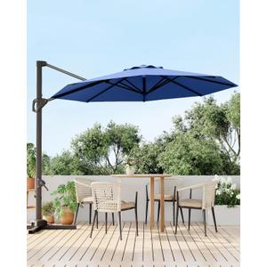 GarveeLife 10 ft Patio Umbrella Outdoor Large Cantilever Umbrella w/Base Included Market Sun Shade Windproof Offset Umbrella with 360-Degree Rotation for Garden Deck Pool Patio, Navy Blue