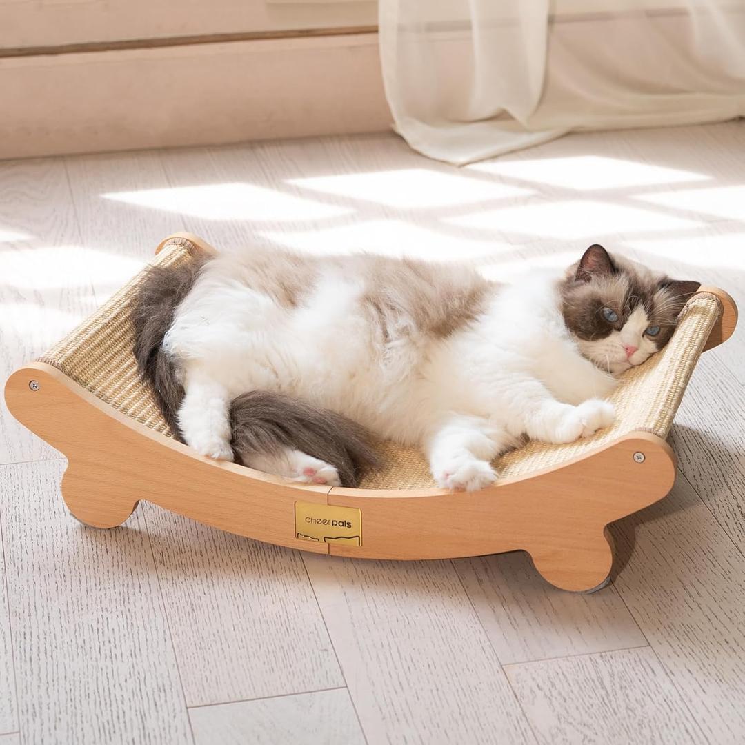 CHEERHOME PETS Sisal Cat Scratcher Bed for Indoor Cats Hammock for Scratching Pad Cat Chair Nartural Sisal Scratch Post for Large Cats Scratcher Lounge, Wooden Cat Furniture(Large) (Standard)