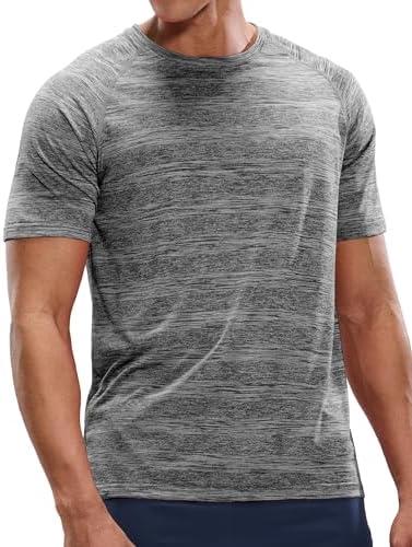 MIER Mens T Shirts Short Sleeve Quick Dry Active Tee for Running Workout Gym, heather grey, M