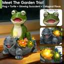 Solar Garden Statues, Cute Smiling Animal Outdoor Decor with 8 Bright LED Lights for Patio Yard Balcony Perfect Mothers Day Birthday Housewarming Garden Gift (Green Frog - Stone colored Turtle)