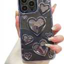 Compatible with iPhone 14 Pro Max Case Clear Glitter 3D Love Hearts Cute Girly Design Slim Protective Transparent Cover for Women Girl Sparkly Bling Chrome Edge Soft TPU Electroplated Glossy Blue