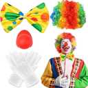 Adult Clown Costume Accessories,Wig, Red Nose,Bow Tie, White Gloves for Halloween Carnival Pretend Play