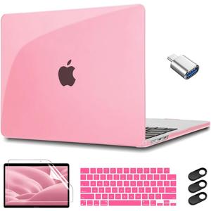 CISSOOK for MacBook Air 15 Inch 2023 2024 2025 2026 Case Pink, Plastic Hard Shell Case with Keyboard Cover for MacBook Air 15 M2 M3 M4 M5 Model A2941 A3114 A3241 A3448, Crystal Pink