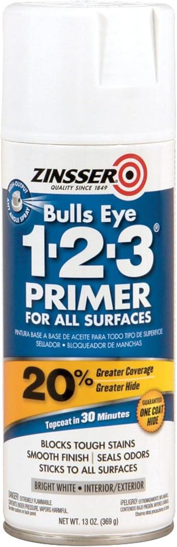 Zinsser 02008 Bulls Eye 1-2-3 All Surface Spray Primer, 13 oz, White