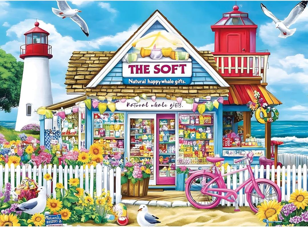 500 Piece Puzzle for Adults  Coastal Flowers and Ocean View Jigsaw Puzzle for Family and Adults  Relaxing Nature Puzzle, 20.5 x 15 in (Seaside Shop)