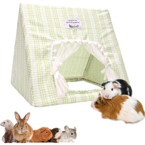 Guinea Pig Hideout Large with Curtain, Bunny Hideout, Machine Washable Guinea Pig Hide Tent Houses & Habitats, Small Animal Hideout for Pet Rabbit, Ferret, Rat, Chinchilla, Squirrel (Grid, Large)