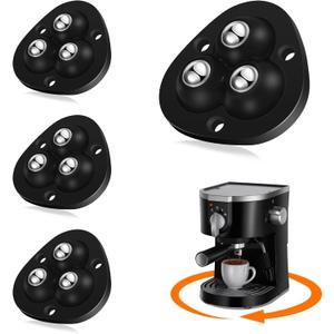 Self Adhesive Caster Wheels - 360 Swivel Universal Wheel, Mini Roller Ball Transfer Bearing for Small Kitchen Appliances, Storage Box, Trash Can (with 3 Ball Bearings, Black, 4 PCS)