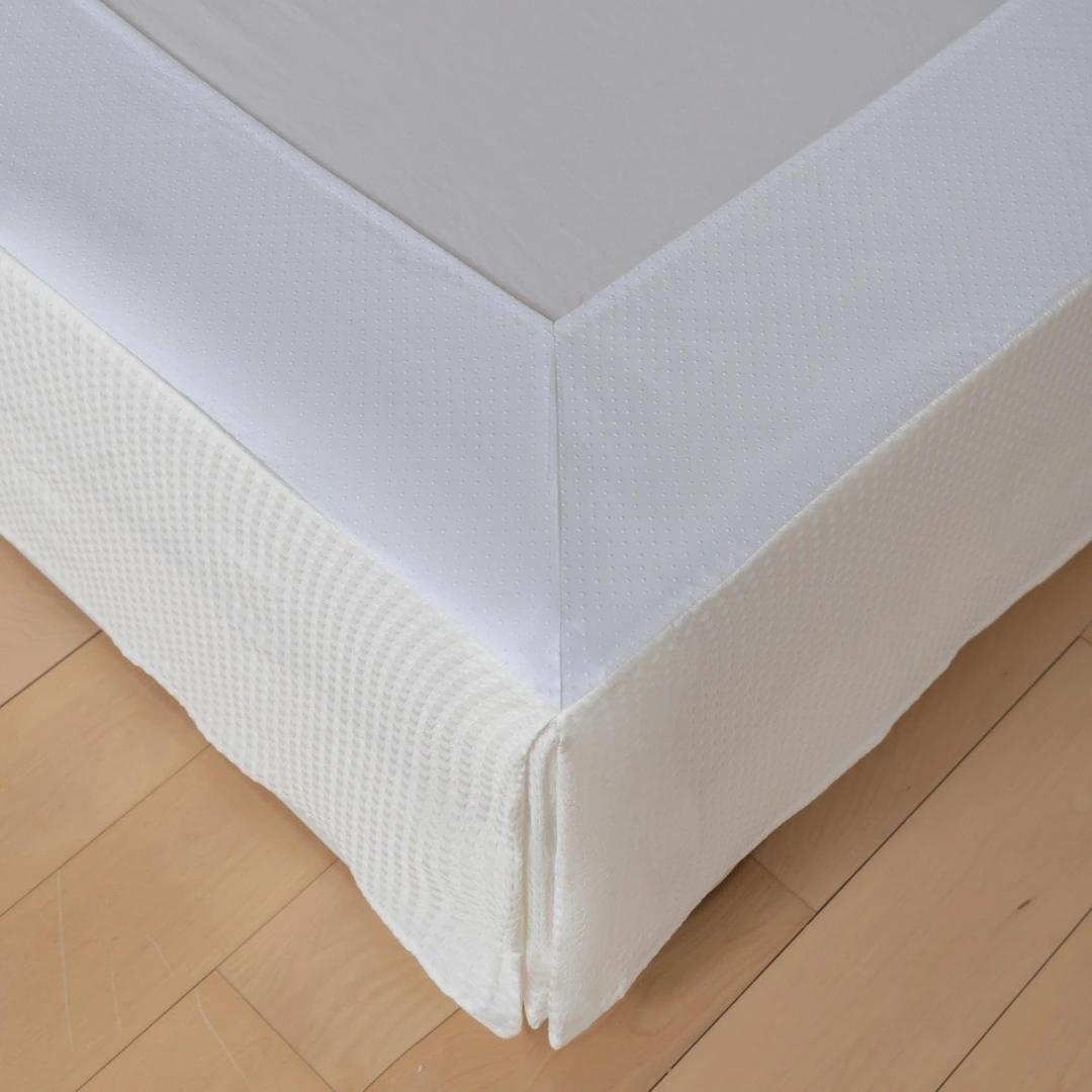 King Bed Skirt, Wrap Around Bed Skirt with Pleated Corner, 18 Inch Drop Pleated Waffle Weave Bedskirts, Anti-Slip, Microfiber, Ivory, 18'' King