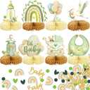 8Pcs Bear Baby Shower Decorations Honeycomb Centerpieces for Boy, Confetti Baby Shower Table Decorations Birthday Party Table Centerpieces Toppers Party Decor (Green)