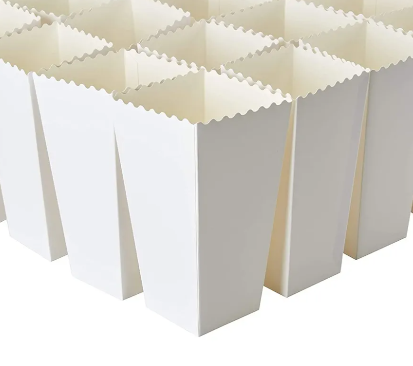 BLUE PANDA 100 Pack White Popcorn Boxes Bulk for Party - White Popcorn Containers for Movie Night & Carnival Decorations - 46 oz Paper Box (7.8 x 4.25 x 4.25)