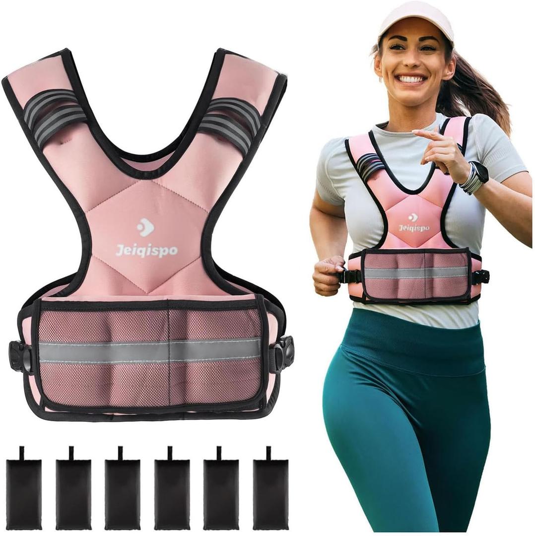 Adjustable Weighted Vest for Men and Women 4-10lb/11-20lb/20-32lb Vest with 6 Ironsand Weights, Adjustable Body Weight Vest Exercise Set for Strength Training,Cardio,Running, Walking (pink)
