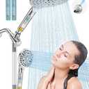 Dual Filtered Handheld Shower Heads Combo, HOPOPRO 15-Mode High Pressure Rainfall Showerheads Combo Set with Filter, for Hard Water, Removes Chlorine, Improves Skin Hair Condition, Modern Chrome