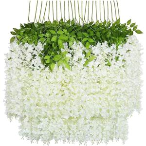 U'Artlines 12 Pack(Total 43.2 Feet) Artificial Fake Wisteria Vine Rattan Hanging Garland Silk Flowers String Home Party Wedding Decor (12, White)