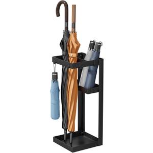 Umbrella Stand, Steel Umbrella Holder Rack with Small Shelf, for Entryway, Office, 4 Hooks, Black