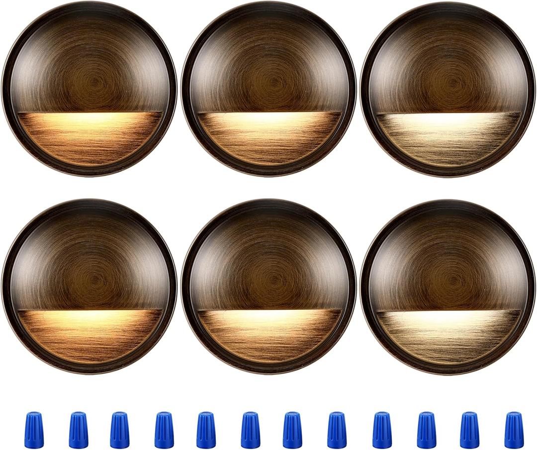 CLOUDY BAY [6 Pack] 3CCT Low Voltage LED Deck Lights Outdoor,2700K/3500K/5000K Selectable,Landscape Step Stair Railing Fence Light Wired,3W,12V-24V AC/DC,Bronze Finish