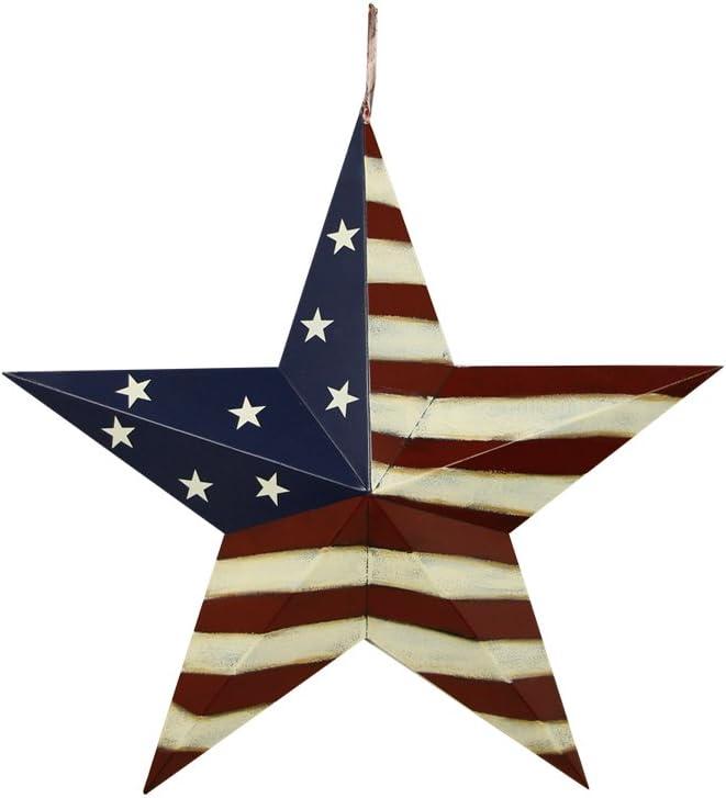 Patriotic Metal Barn Star Wall Decor, 16.5inch Hanging Country Rustic Metal Star for July 4th Decoration
