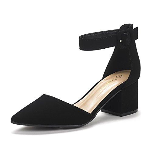 DREAM PAIRS ANNEE Pointed Toe Low Chunky Heels Pump Shoes,Size 10/,Black/Nubuck,ANNEE