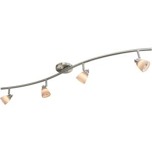 4 Light Adjustable Track Light, Brushed Steel Finish, White Glass Shade, Ready to Install, Bulb Included, D268-44C-BS-WH