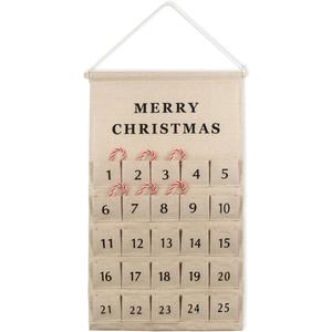 Christmas Countdown Advent Calendar with Pockets,Advent Calendars for Kids Chocolate & Candy,Countdown to Christmas Xmas Holiday Decorations,17x28 Inch (Beige)