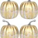 vensovo 6 Inch Mid Pumpkins for Decorating - 4PCS Mid Foam Decorative Artificial Pumpkins for Fall Decor, Paintable, Perfect for Halloween, Thanksgiving Table Decor (Gold)
