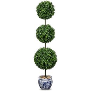 3FT Topiary Trees Artificial Outdoor Trees for Porch UV Resistant Potted Shrubs Boxwood Topiary with Blue and White Porcelain,Artificial Plants Indoor-Fake Topiary For Outdoors, Home,Garden Decor