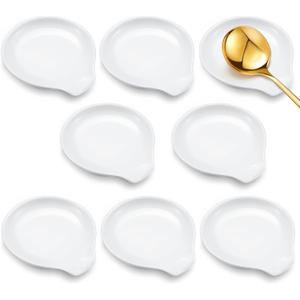Irenare 8 Pcs Ceramic Spoon Rest for Stove Top 3.74 x 3.54 Inch Porcelain Spoon Holder Utensil Rest Dishwasher Safe Cradle for Home Kitchen Accessories (White)