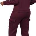 LovelyWholesale Womens Sweatsuits 2 Piece Set Hoodies and Cargo Sweatpants Sets Burgundy Small